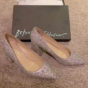 Blue by Betsey Johnson Paige Rhinestone Embellished Block Heel Pumps